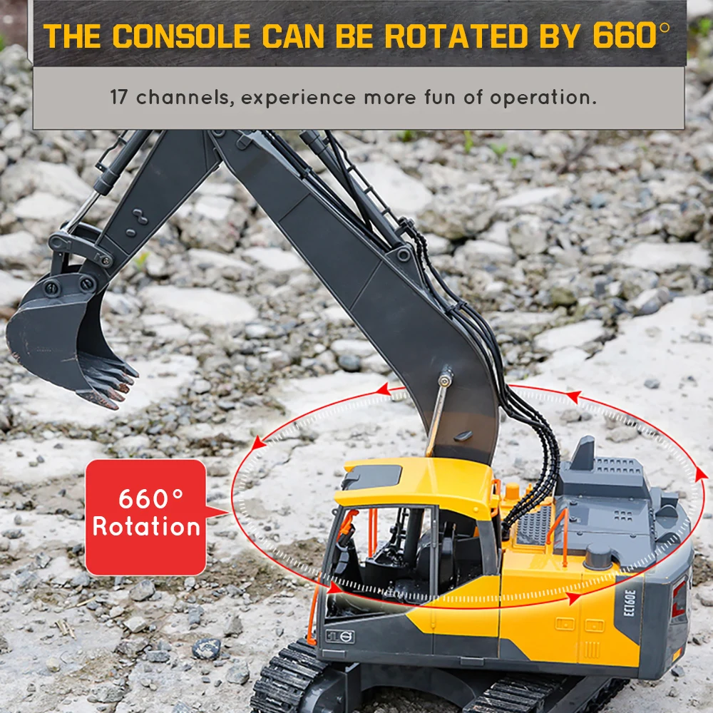 RC trucks DOUBLE E E568 Truck 1:16 RC Truck Alloy 3 in 1 Engineering Car 2.4G Remote Control Car RC Excavator Toys for Boys Kids Xmas Gift