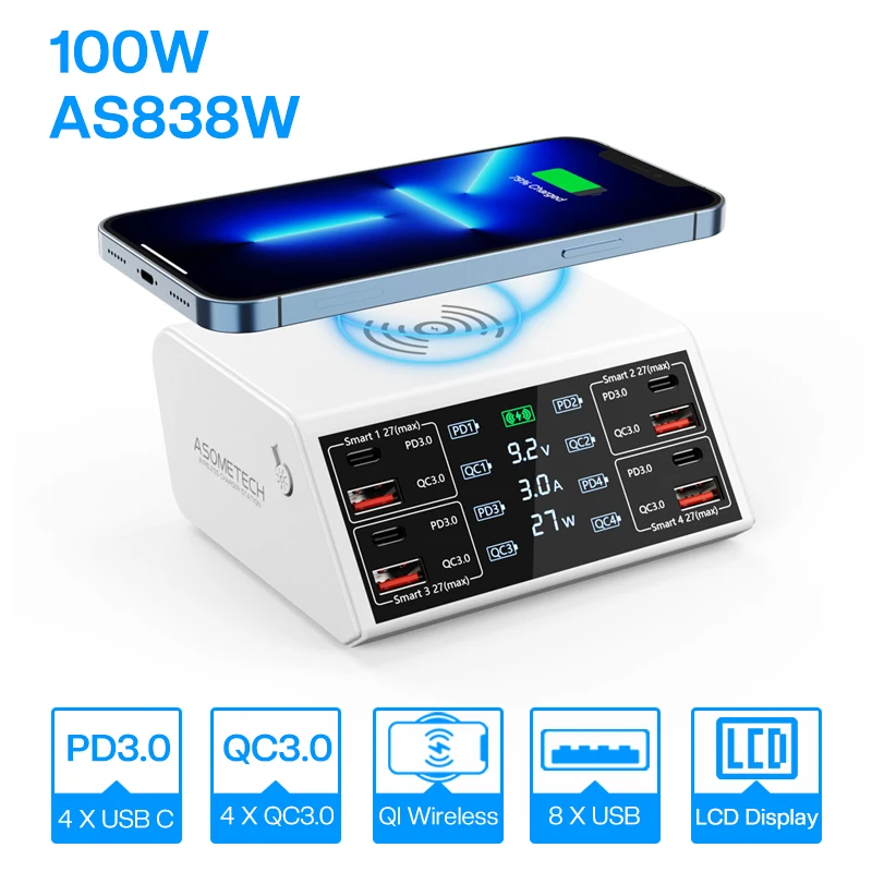 Achetez en gros 2023 Plus Récent Multi Usb 6-port Hub Combo Avec 100w Type C  Port Chargeur Sans Fil 15w Pour Iphone/samsung/huawei Téléphone Chine et  Hub Usb C à 6.8 USD