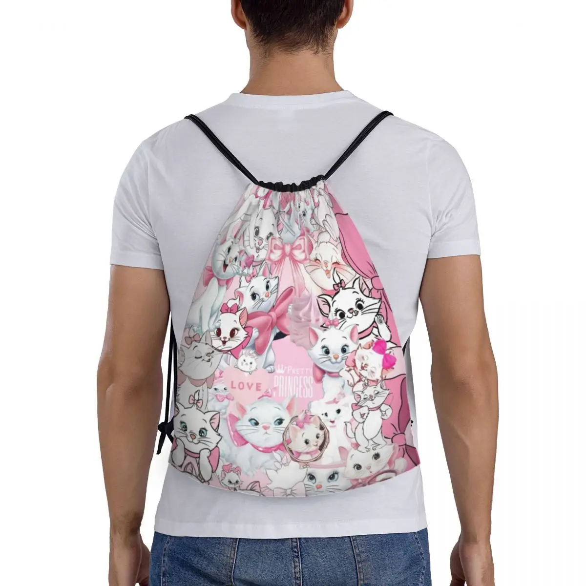 Benutzer definierte Marie Cat Anime Muster Kordel zug Taschen Männer Frauen leichte Sport Gym Aufbewahrung rucksack
