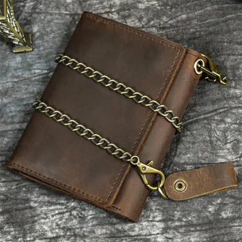 Portafoglio di design più recente da uomo di lusso da uomo in vera pelle portafoglio porta carte borsa corta portafoglio in pelle catena di ferro a tre ante