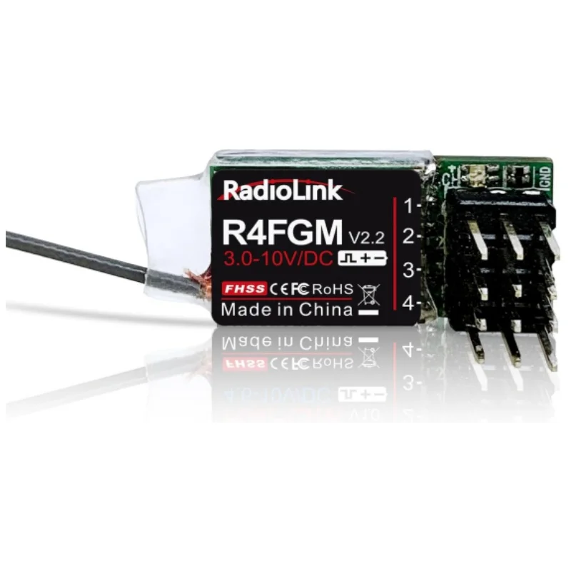 Récepteur RadioLink R4FGM 4CH 2.4GHz PWM avec câbles de liaison, adapté aux voitures RC 1:28 et 1:64.
