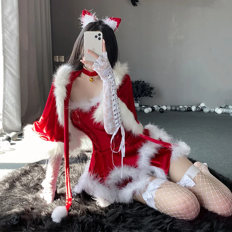 

Christmas Dress Women 2023 Party Red Cloak Nightclub Outfit Stage Gogo Dancer Costume Santa Claus Cosplay Anime Sexy Bunny Girl