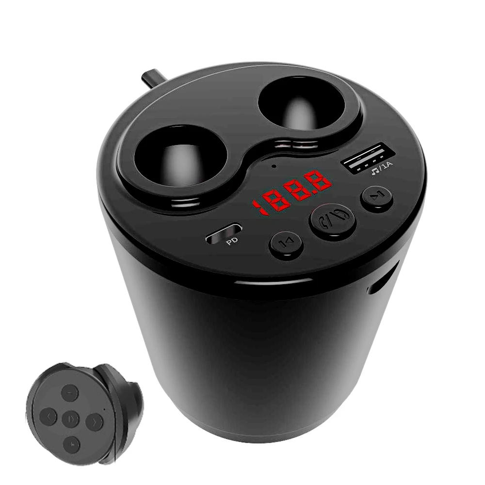 

Bluetooth FM Transmitter Cup Holder for Car with Dual USB Fast Charging Ports & Dual 12V Power Sockets o Adapter