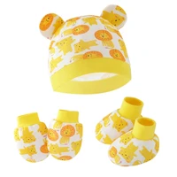 3pcs/set Cotton Newborn Cap with Anti Scratch Mittens and Foot Cover Infant Warm Headwear Baby Gloves with Socks Set 3