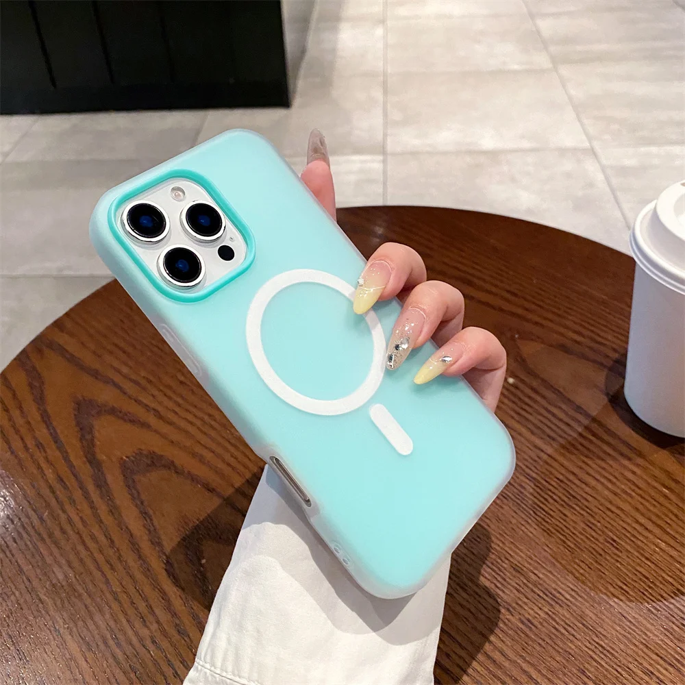 Luxury Candy MagSafe Wireless Charging Matte Phone Case with Magnetic Bumper Cover