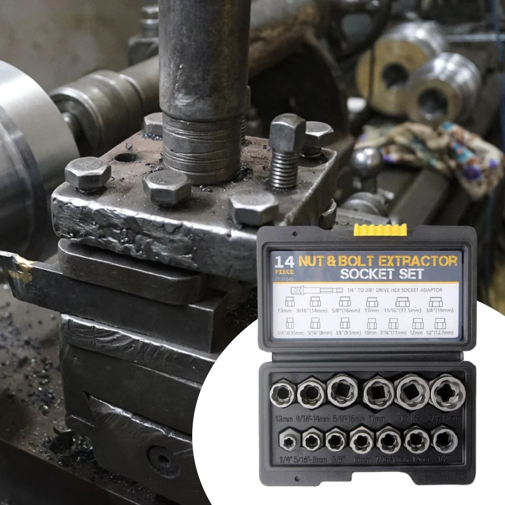 Damaged Bolt Removal Tool 14 Pieces Impact Bolt & Nut Remover Set Alloy Damaged Nut Remover Extractor Socket Tool nut bolt extractor set