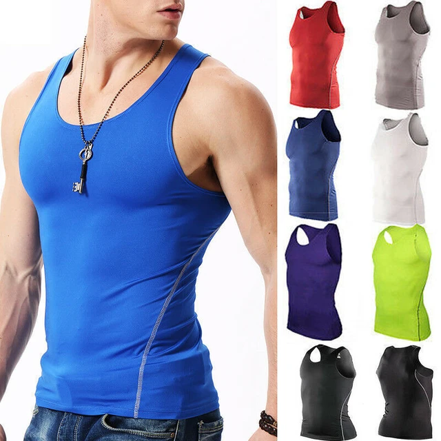 Men Muscle Sleeveless Bodybuilding Compression Tight Tank Tops Shirt Summer  Vest