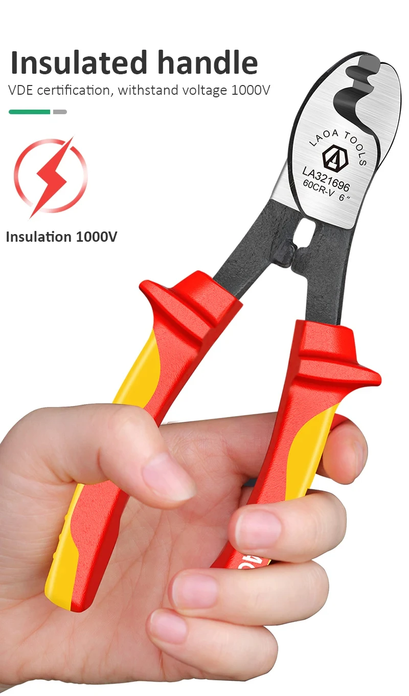 LAOA Isolierter Kabelschneider, 1000 V, Elektriker, professionelle Zange, Stoßdämpfer, Abisolierzange, VDE-Zange, Kabelschere – Detail 9