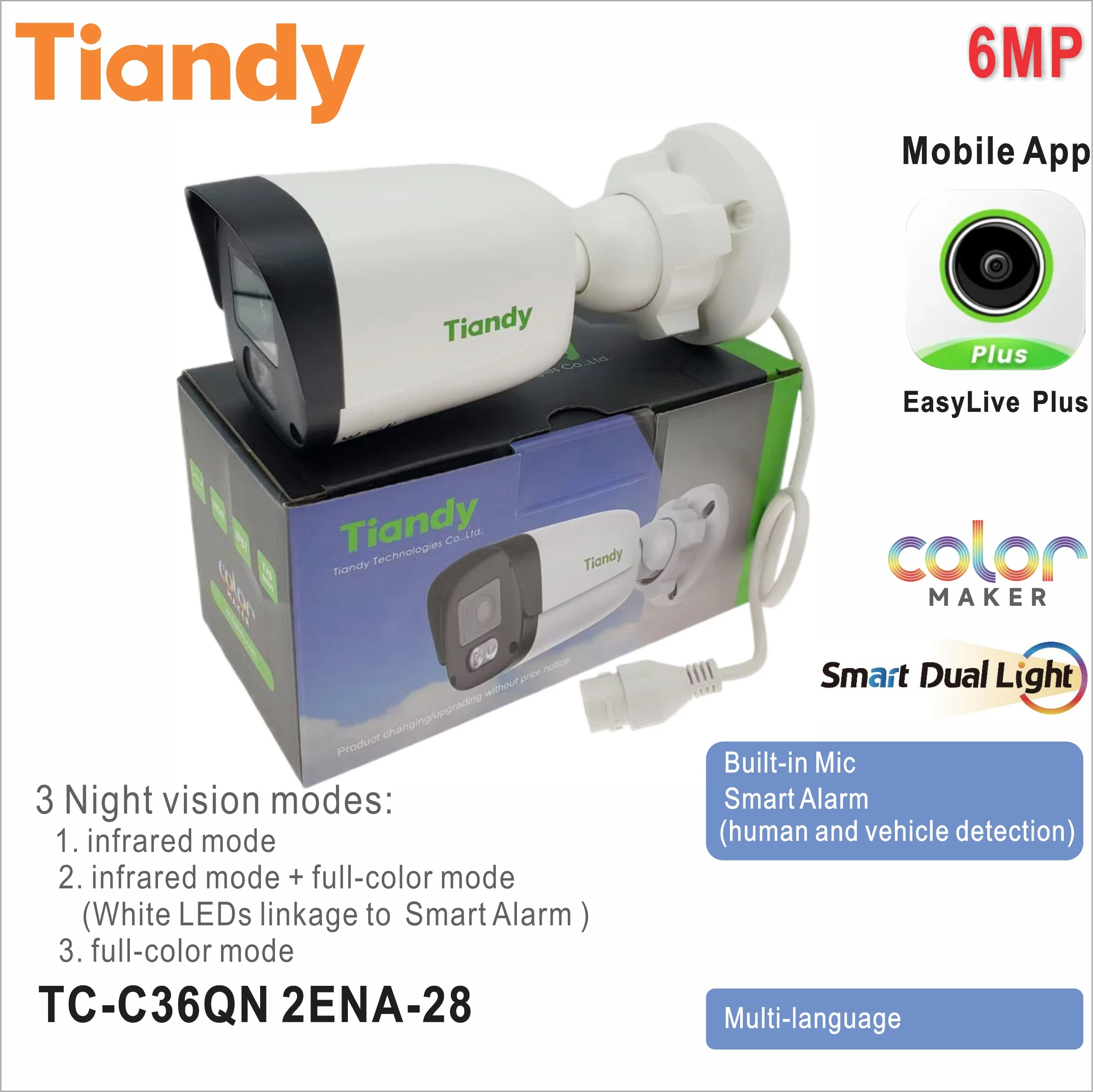 티앤디 TC-C36QN 2ENA-28 6MP 고정형 컬러 메이커 스마트 듀얼 라이..