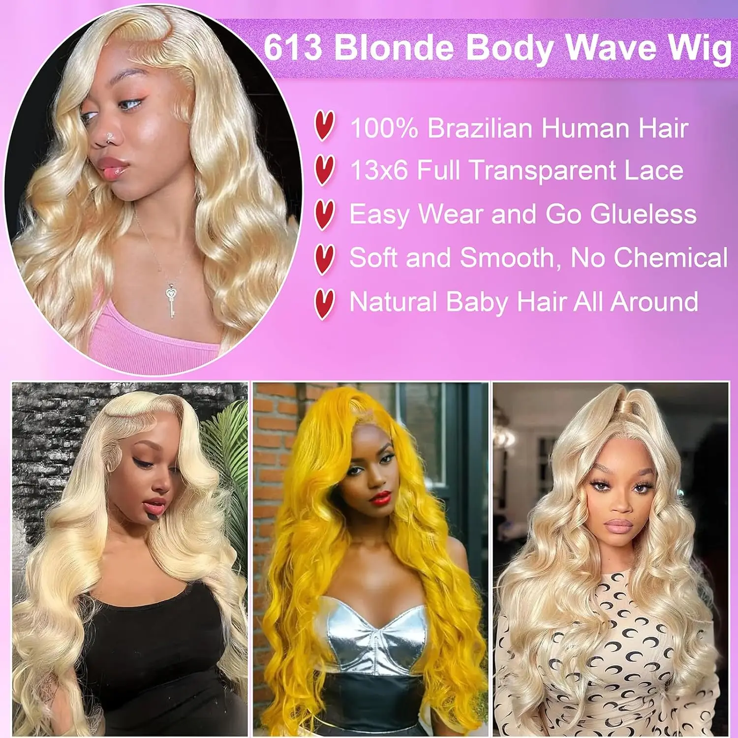 613 Lace Front Wigs Body Wave Human Hair Blonde 613 Body Wave 13X6 HD Lace Front Wigs Pre Plucked Lace Frontal Wig 200% Density