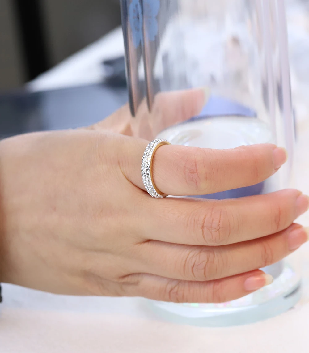 Three row clear crystal Gold Color Stainless steel Wedding Rings For women with Full Size wedding rings,womens ring,jewelry rings,ring jewelry