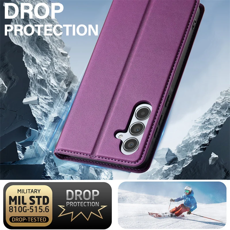 Magnetic Leather Wallet Protective Case with Card Pocket - Elegant Design