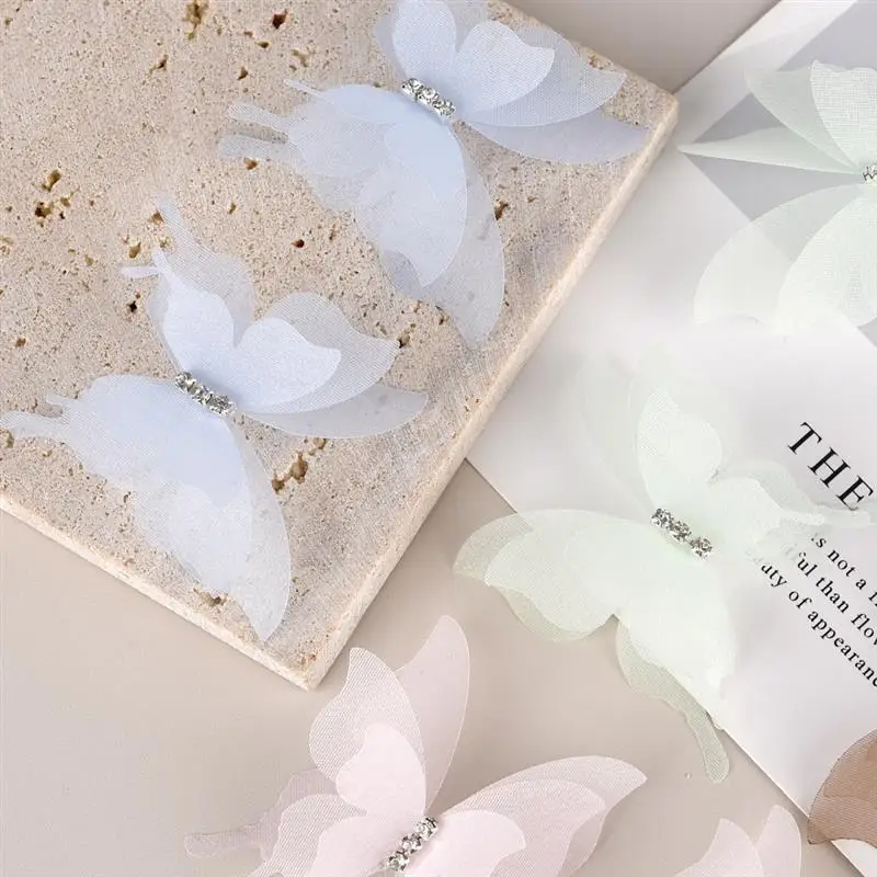 Description Picture 5 of item20pcs/Bag 3D Organza Butterfly Rhinestone Handmade Craft Clip Earrings Jewelry Decor Embroidery Patch Garment Design Materials