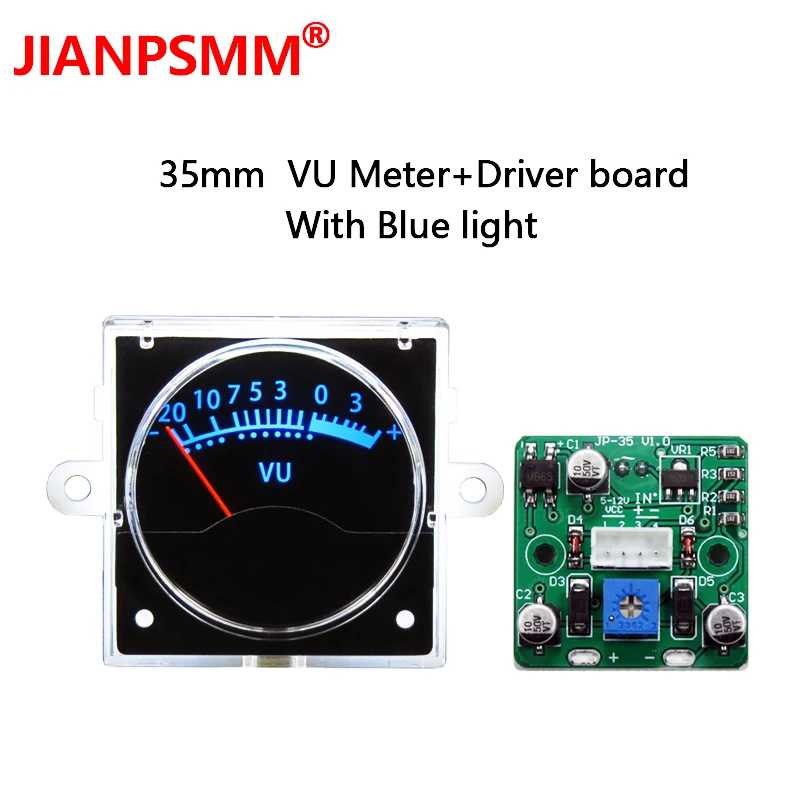 1Pcs 35mm Vu Level Audio Meter+Driver Board With LED Bule Backlight Connected to Power Amplifier Output Car CD Modification mcintosh vu meter db level meter with backlight ta7318p driver board ic preamplifier vacuum tube amplifier audio diy accessories
