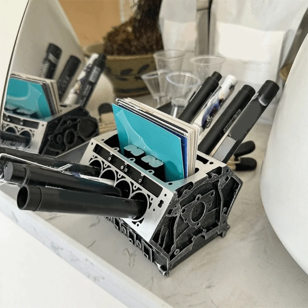 레진 엔진 모양 명함 홀더 대용량 장 엔진 블록 데스크 정리함 블랙 펜 홀더 자동차 애호가용