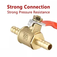 Red Handle Small Valve 6mm 8mm 10mm 12mm Hose Barb Inline Brass Water Oil Air Gas Fuel Line Shutoff Ball Valve Pipe Fittings 6