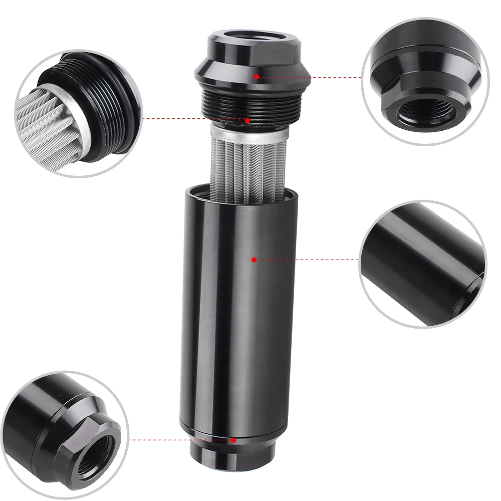 RASTP -Black&Red Inline Fuel Filter High FLOW 60 Micron Cleanable SS AN6 AN8 AN10 Filter Accessories RS-FRG014