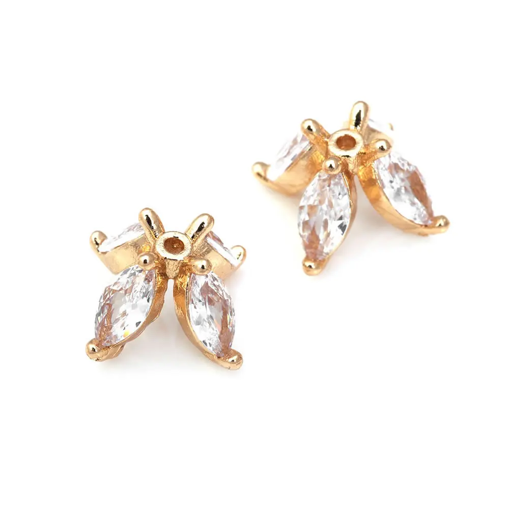 10 Uds. De latón y circonita de Color dorado de 18K, tapas de cuentas de flores, joyería, pendientes, suministros para hacer cuentas, accesorios Diy - details 4