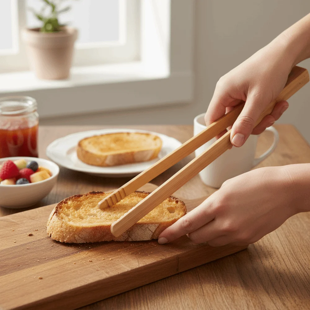 Square-headed Magnetic Bamboo Toast Tong Anti-scalding Anti-slip Bread Clip Long Handle Food Clamp Grilling Accessories