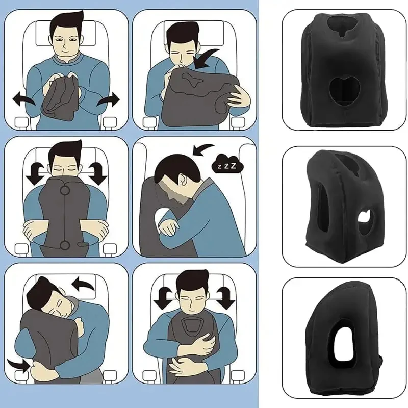 Inflatable Air Cushion Travel Pillow PVC Headrest Portable Chin Support Cushions for Airplane Plane Car Office Rest Neck Pillows