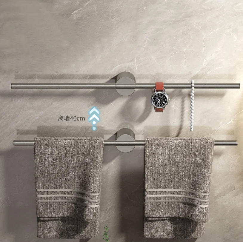 Gray Bathroom Towel Rack Removable Towel Bar Bathroom Shelf Hanging Hanging