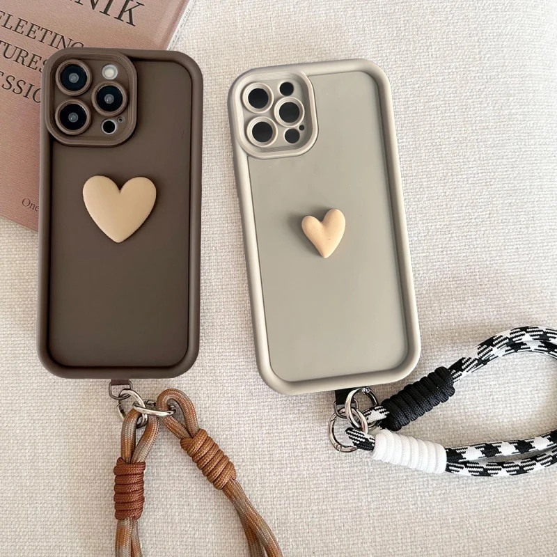Charming 3D Love Heart Lanyard Phone Case