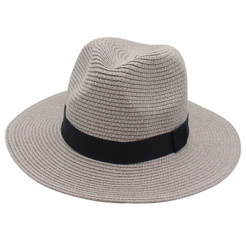 

Simple Black Ribbon Decor Holiday Straw Fedora Hats Spring Summer Beach New Panama Hat Women Sun Hats Male Travel Caps Wholesale