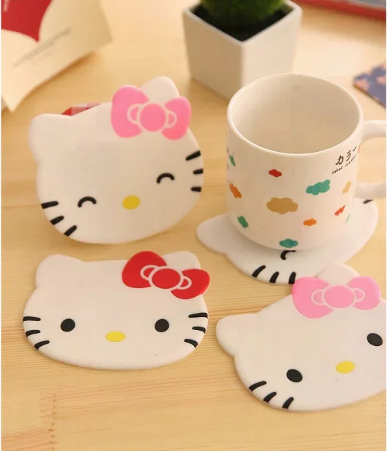 

Новинка, коврик Sanrio Kawaii HelloKitty с изоляцией для чашек, милый розовый коврик с подставкой в виде кошки, противоскользящее украшение для комнаты