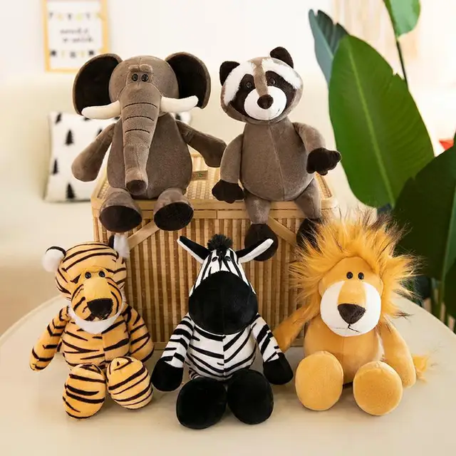 25CM Super Cute Stuffed Toys for Kids Sleeping Mate Jungle Animals Dolls Elephant Dog Tiger Fox Lion Giraffe Raccoon Monkey 1