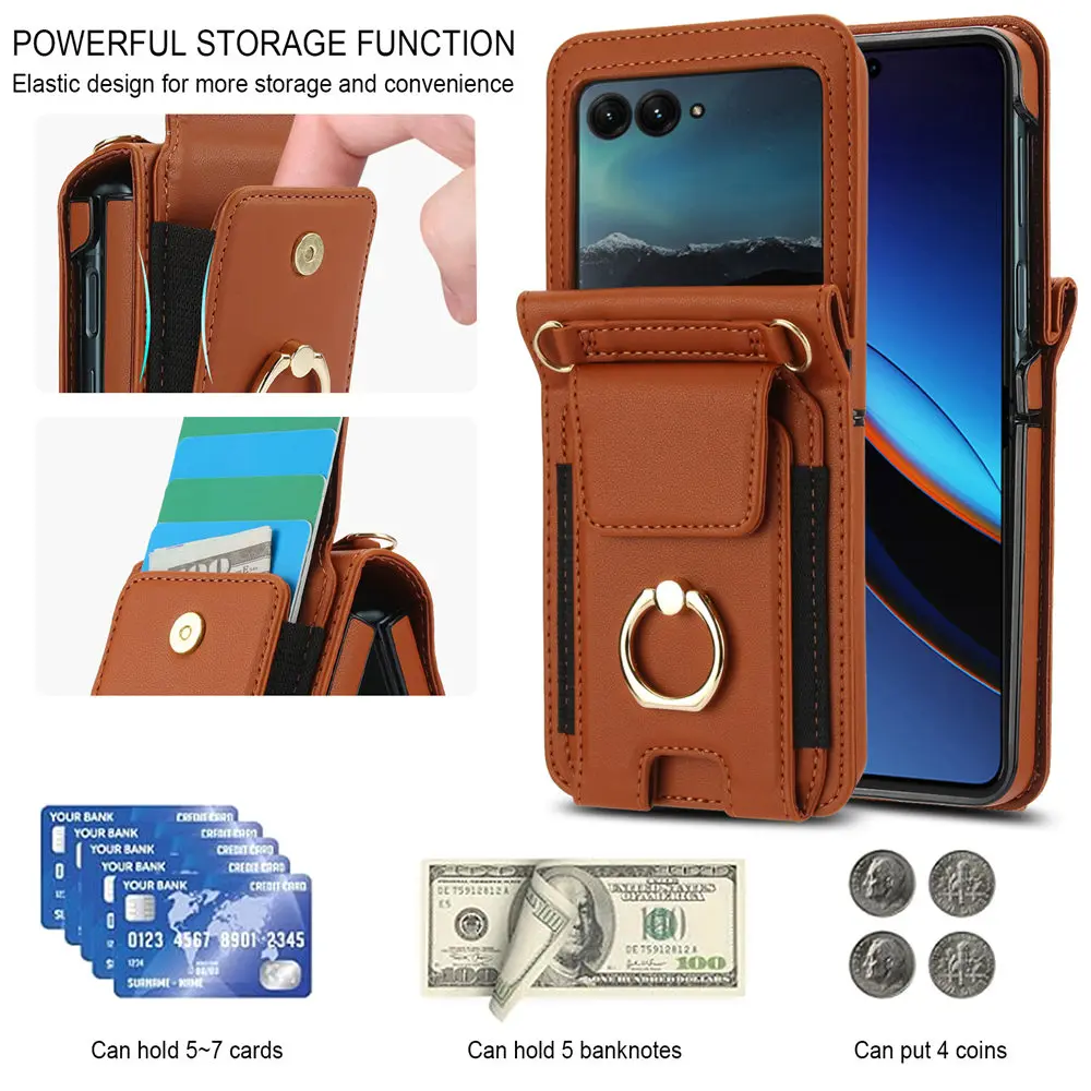 Crossbody Leather Case with Ring Holder, Bracelet, Card Slot, and Long Lanyard – Wallet Cover