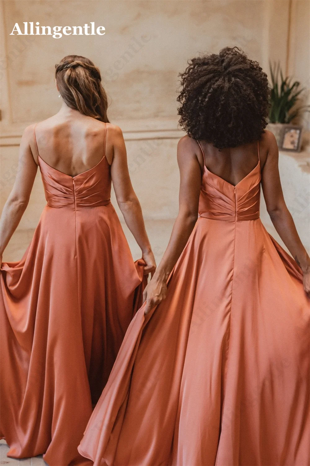 Evening Dresses V-Neck Spaghetti-Strap Soft Satin Bridesmaid Dress A-Line Party Gowns Side Slit Custom