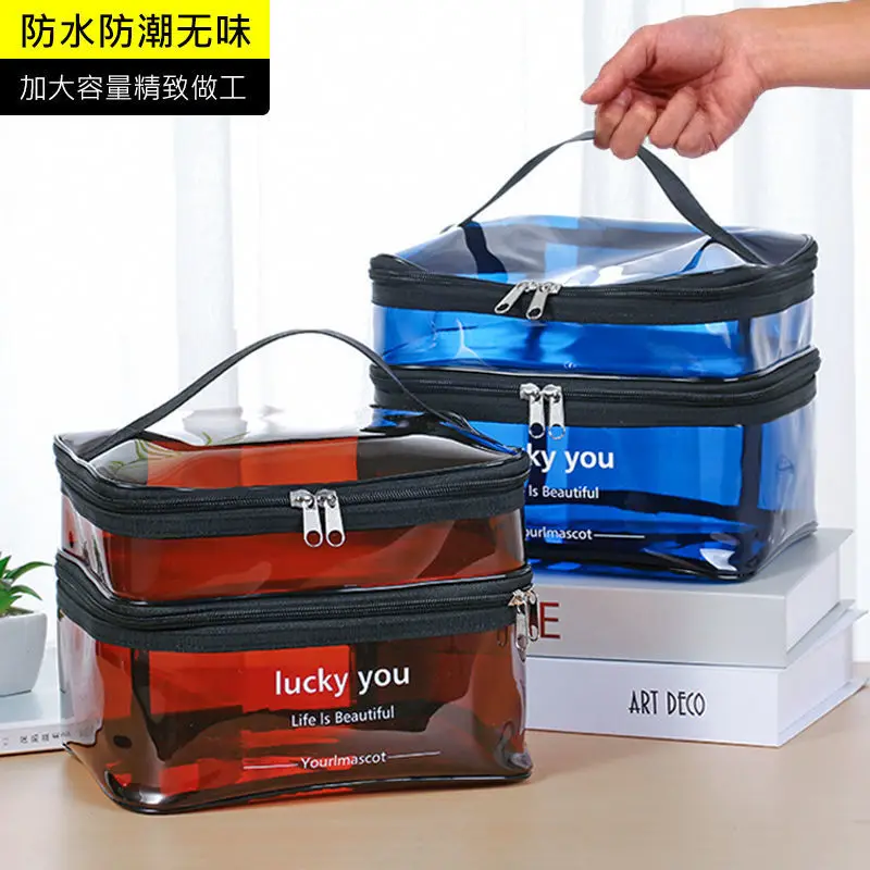 Women's double layer large capacity portable toiletry bag Waterproof cosmetics bag travel storage bag 4