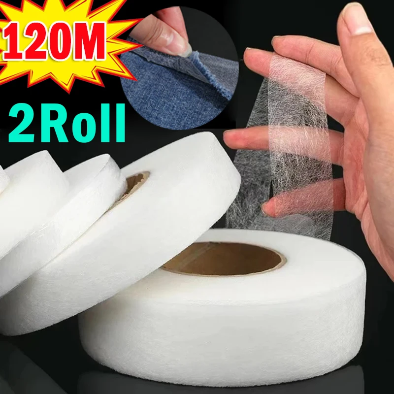 Self adhesive tape Self adhesive fabric tape Clothing auxiliary fabric 60/120M Double Sided Adhesive Non-woven Fabric Pants Hem Tapes Edge Short Paste Tape DIY Tools Jean Clothes Shorten Size Sewing