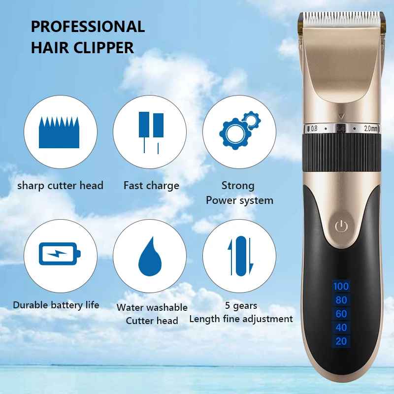 Máquina de Cortar Aparador de Barba Máquina de Corte de Cabelo Corte de Cabelo Profissional Cabelo Barbeiro Recarregável Lâmina Cerâmica Baixo Ruído Adulto Garoto 5 Computers & Electronics