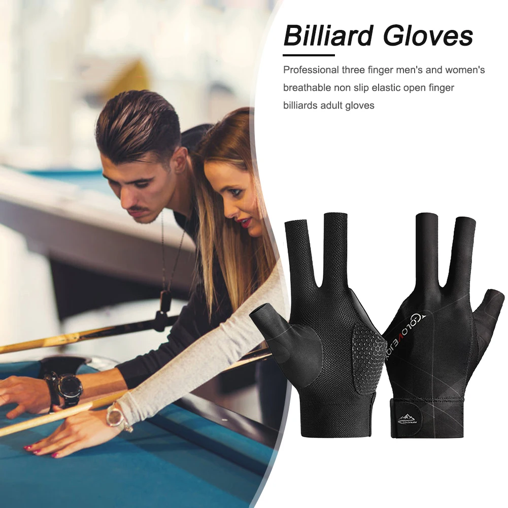 Open Finger Billiard Pool Gloves Adjustable Sticker Polyester Billiard Gloves Smooth Soft Portable Reusable Training Accessories