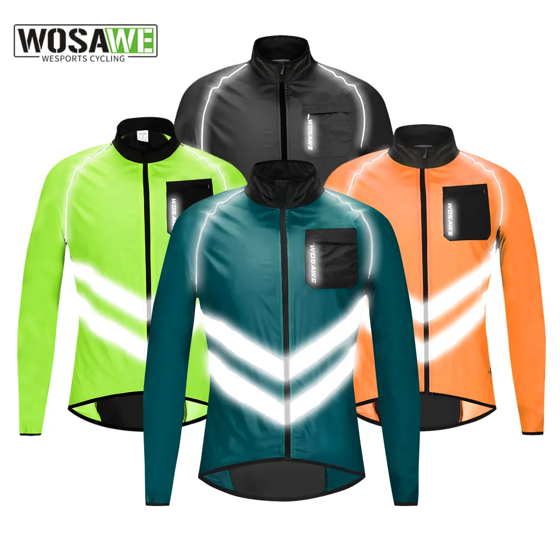 WOSAWE Men's Cycling Jacket Windbreaker Waterproof Rain Jacket High Visibility Reflective