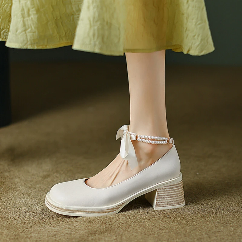 

2022 New Leisure Walking Sports Women's Single Shoes Size 34-42 Sexy Pearl High Quality Black Beige 3.5cm/5cm/6cm High Heels