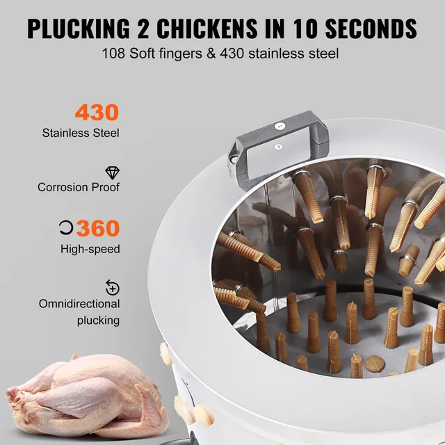 19361-5687a5.jpg SucceBuy Chicken Plucker Machine 20inch Diameter Stainless Steel Drum 108 Soft Fingers 500W Poultry Plucking Debris Collection