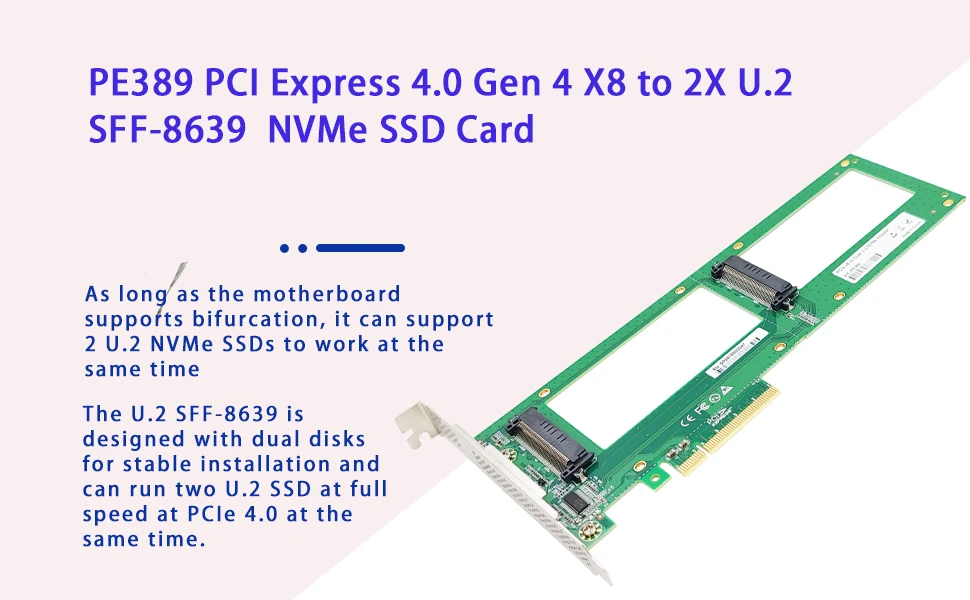 PCI Express 4.0 Gen4 X8 auf 2X U.2 SFF-8639 U.2 SSD NVMe-Karte – Detail 1