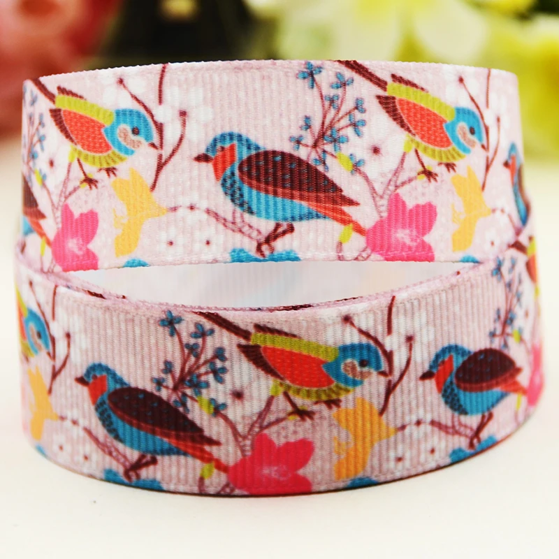 

22mm 25mm 38mm 75mm Flowers and birds Cartoon printed Grosgrain Ribbon party decoration 10 Yards X-04988