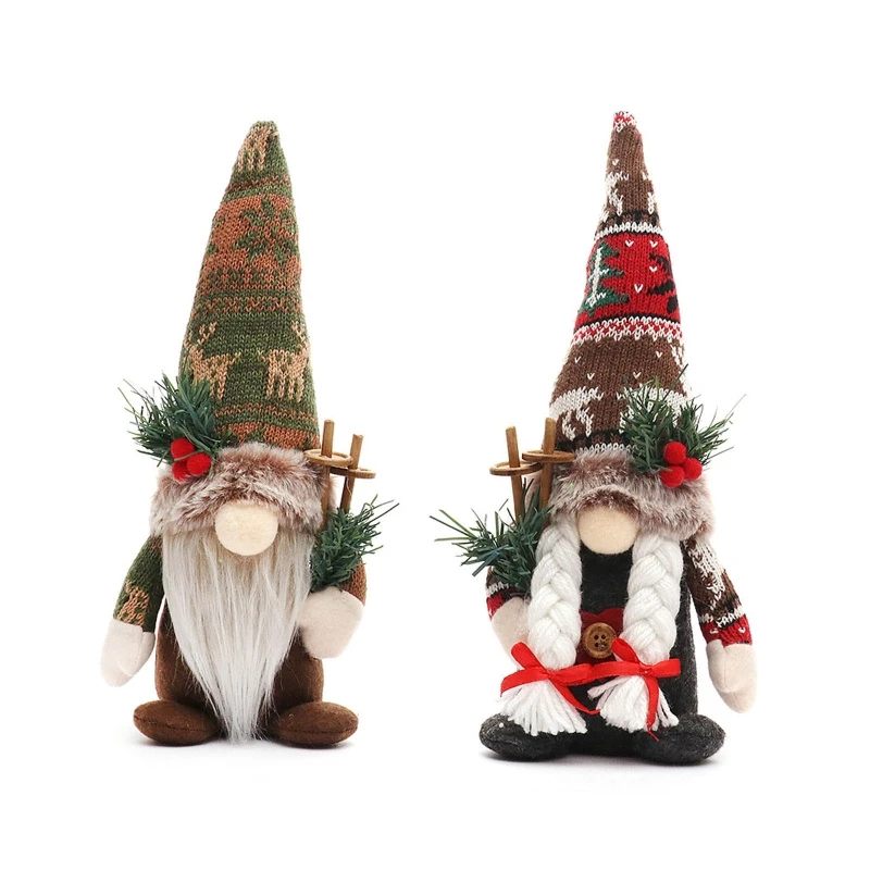 

Christmas Gnome Village Knitted Hat Plush Beard Elf Decoration New Year Holiday