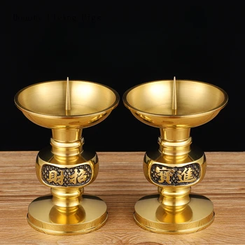 Metal Wealth Candlestick Buddhist utensils and supplies Temple worship Blessing supplies home decoration pray for auspiciousness