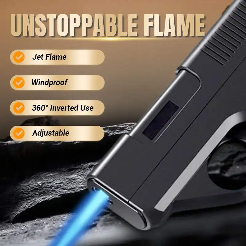 Butane Gas Lighter Cigarette Lighter Cool Pistol Torch 3 Cigarette Magazine Packs Windproof Inflatable Integrated