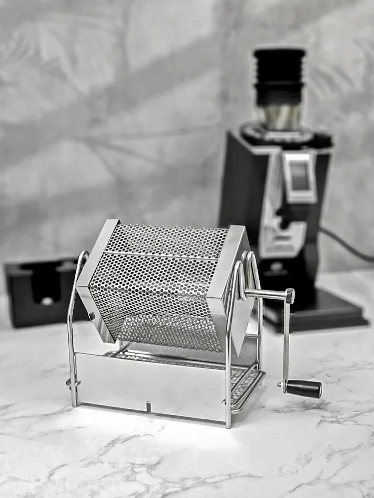 Description Picture 2 of item1pc Coffee Bean Roaster Hand Crank Open Flame Stainless Steel Rotary Cage Home Raw Bean Roasters No Heat Source