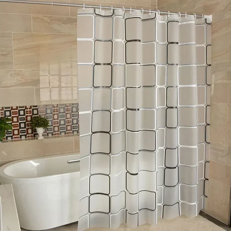 Shower Curtains Bathroom Waterproof PEVA Geometric Plaid Pattern Farmhouse Household Decoration Translucent