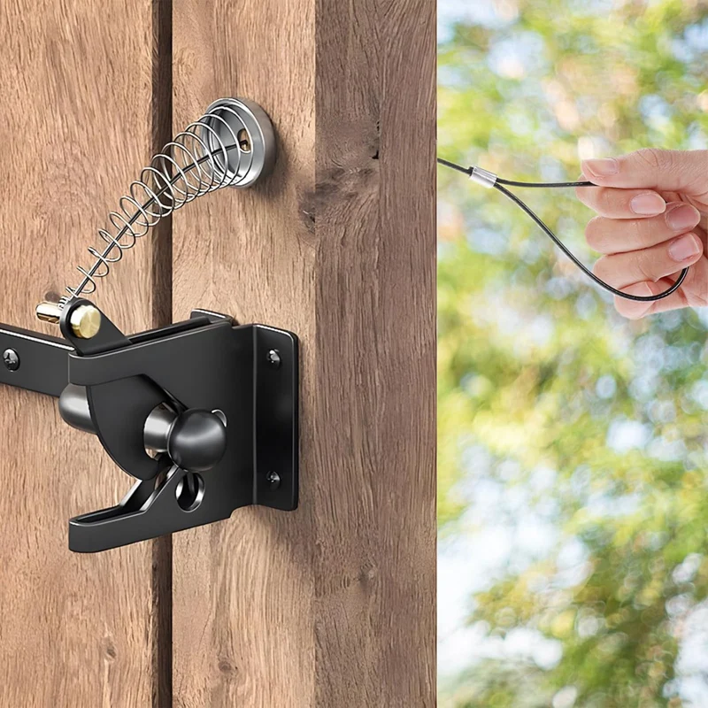 A52I-2 Sets Gate Latch Cable Pull String,Adjustable Spring Door Latch Opener, 2-6 Inch For Metal And Wooden Fences In Garden