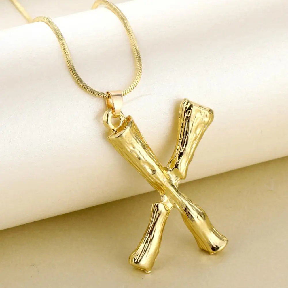26 Letters Gold Plated Metal Bamboo Necklaces Women Initial Alphabet Pendant Necklace Creative Fashion Chains Jewelry