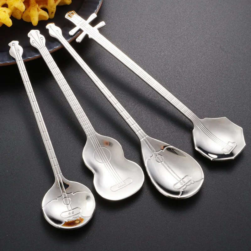 

1pc 304 Stainless Steel Creative Guitar Instrument Spoon Coffee Stirring Spoon Sand Ice Music Restaurant Spoon Coffeeware Gift