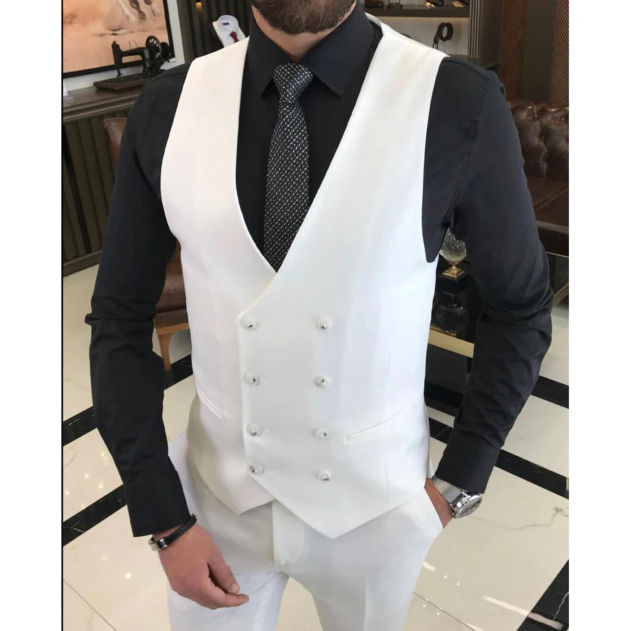 2023 White Wedding Suits For Men Slim Fit Peak Lapel 3 Pieces Formal Groomsmen Wedding Tuxedos Blazer+Vest+Pants Costume Homme