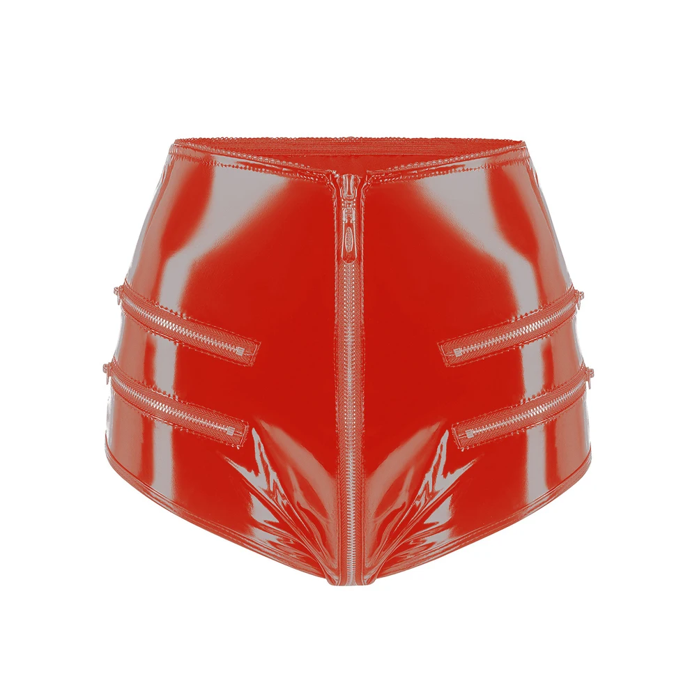 Neue Hochgeschnittene PVC-Shorts Glänzende PU-Leder Reißverschluss-Shorts mit Offenem Schritt Kurze Mini-Bermudas Enge Hotpants Sexy Clubwear Pole Dance Hosen – Detail 6